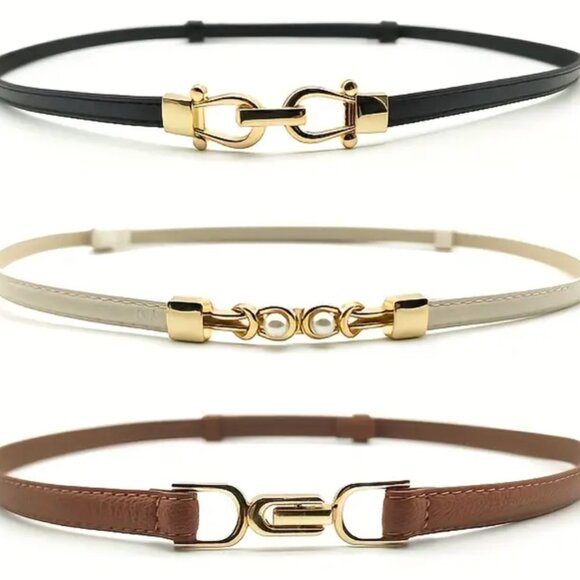 ✨ Three-Piece Skinny Belt Set – Gold Buckle Detail ✨ main image 5